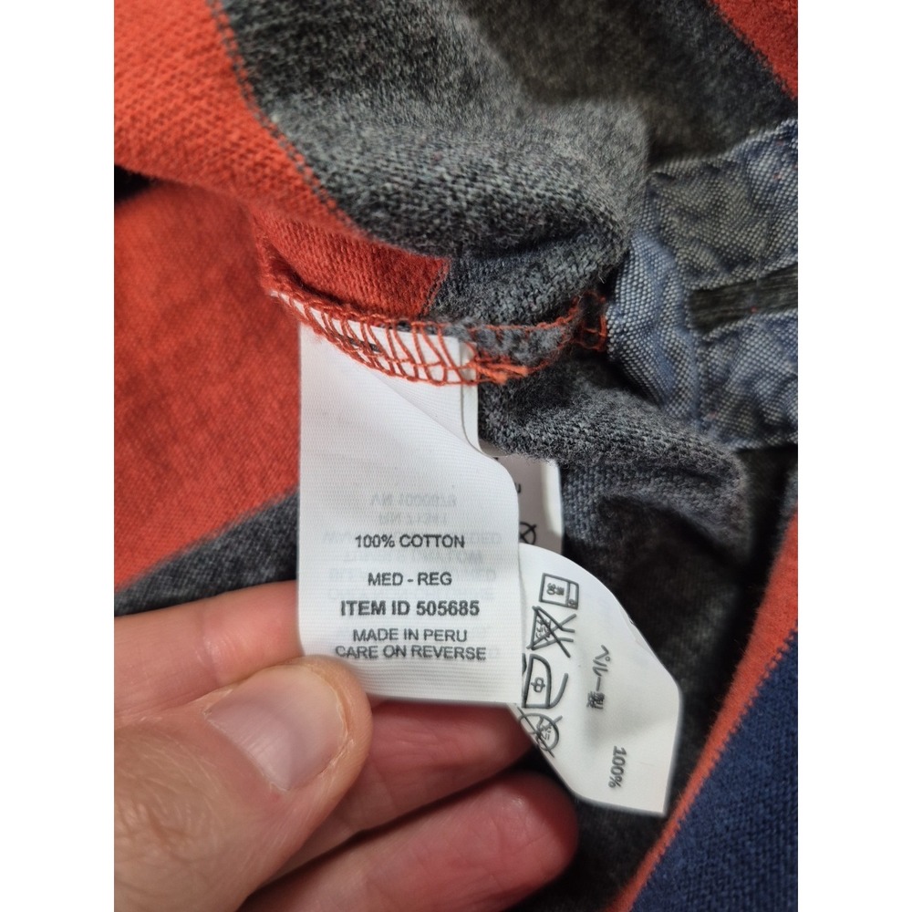 Vintage LL Bean Shirt Mens Medium Orange Gray Rugby Striped Polo Cotton 90s - Picture 7 of 8
